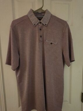Preppy Johnston & Murphy Mauve Polo with Patterned Contrast Collar